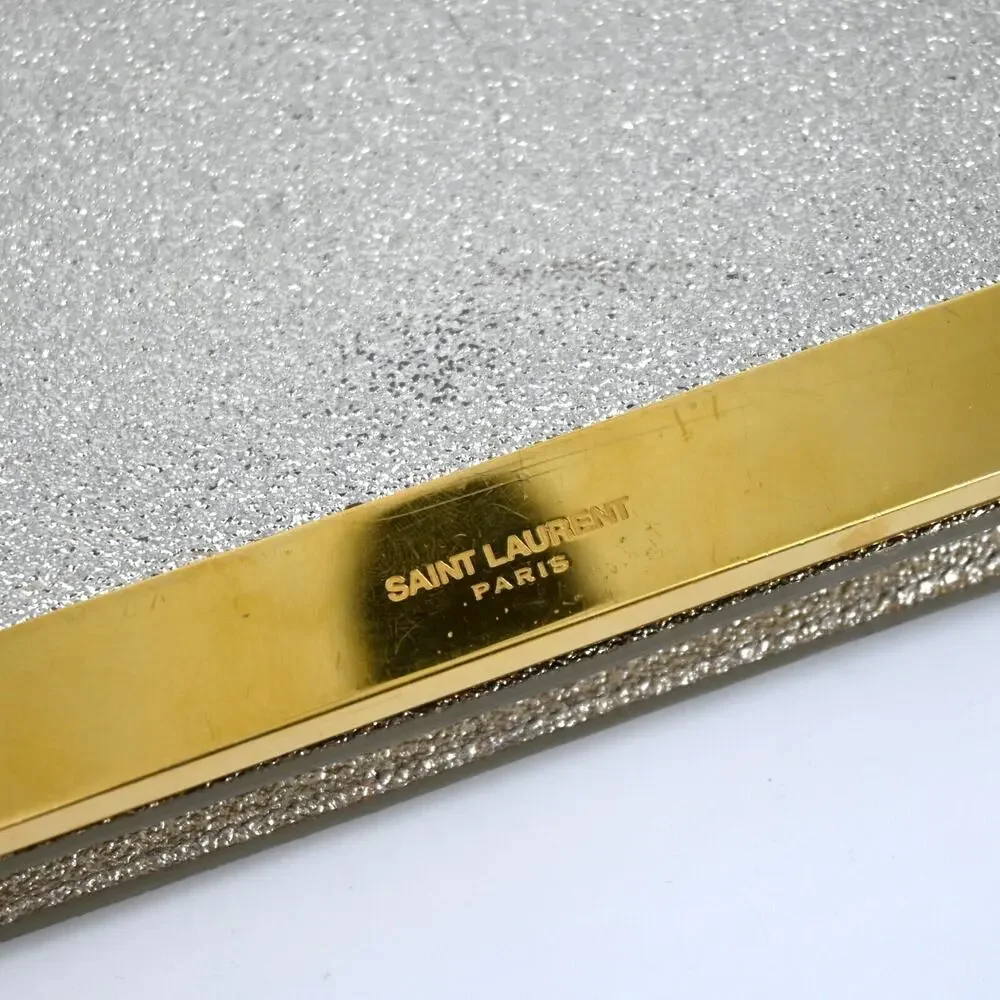 Saint Laurent Champagne Metallic Leather Clutch